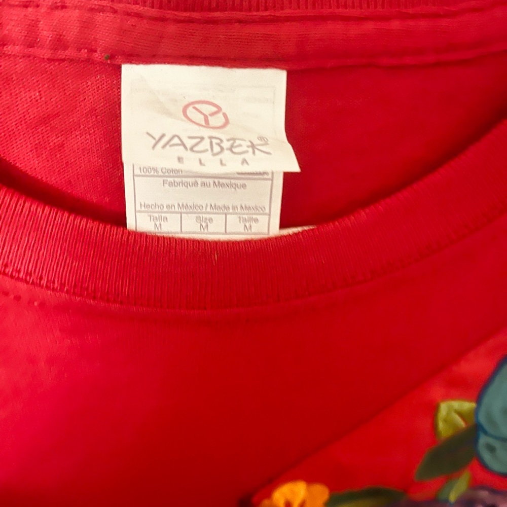 Red Graphic T-Shirt with Colorful Embroidery - Picture 4 of 4